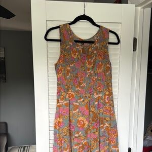 Amazon Floral Midi Dress - Orange and Pink